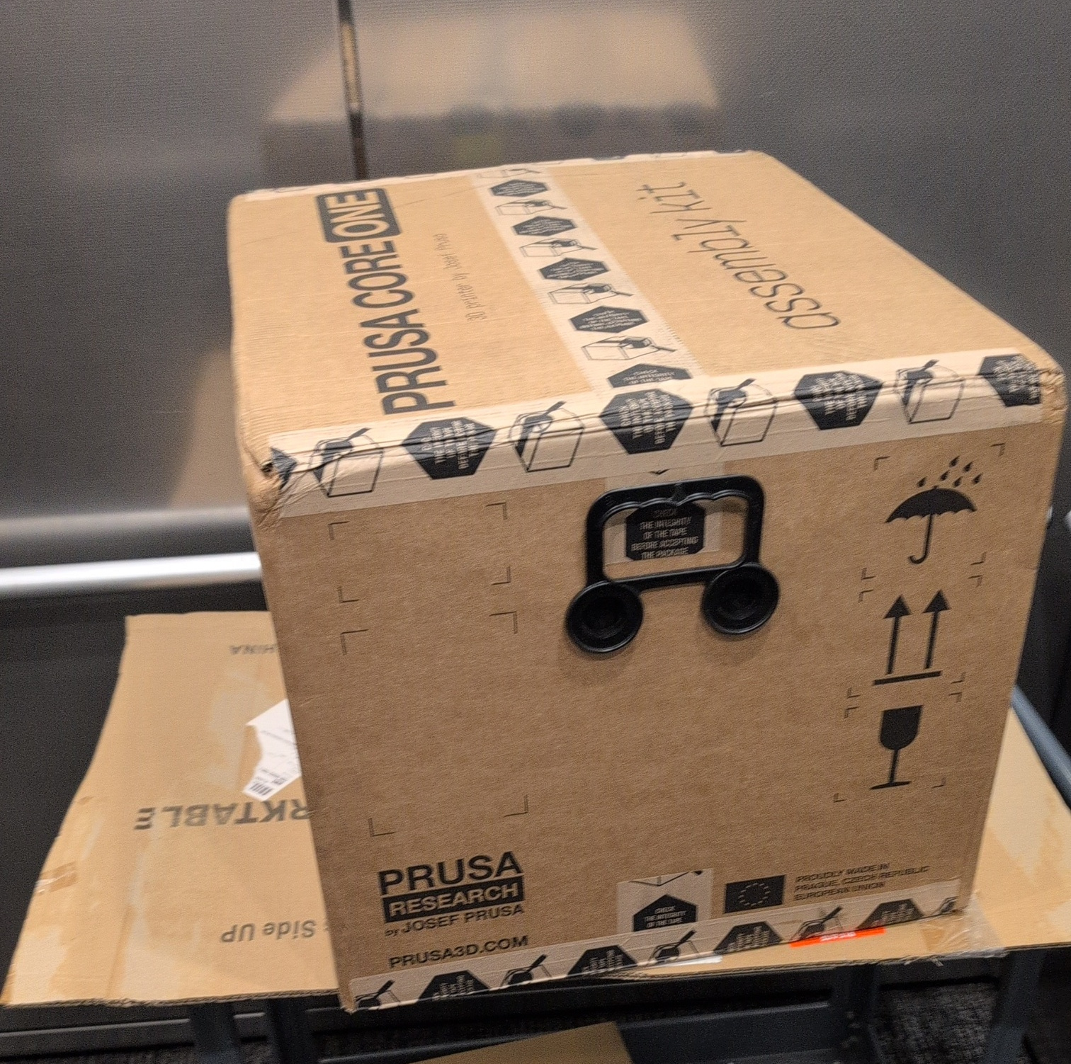 The Prusa Core One in its box.