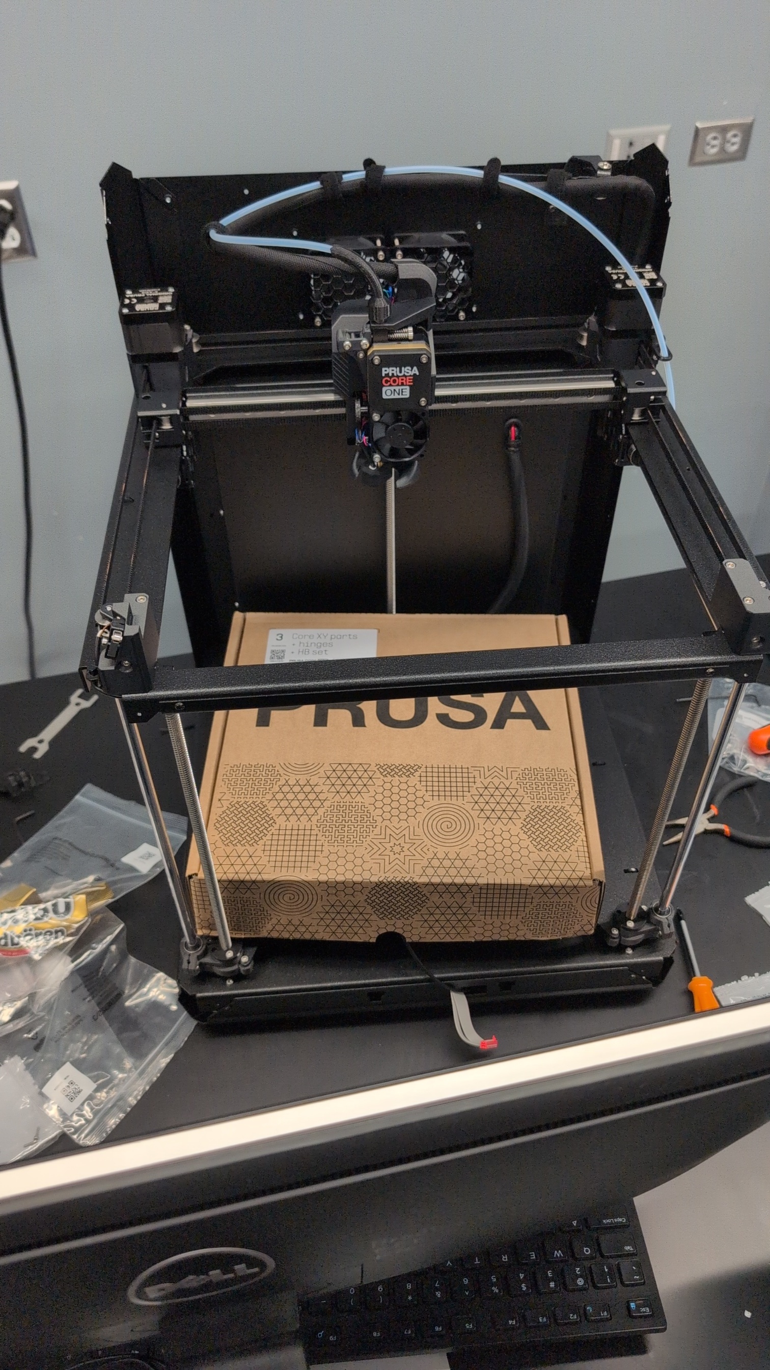 The Prusa Core One partially assembled.